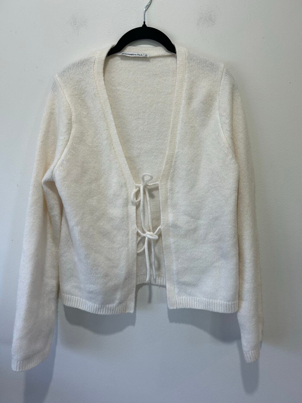 Abercrombie & Fitch tie front cardigan cream womens S soft knit neutral minimal